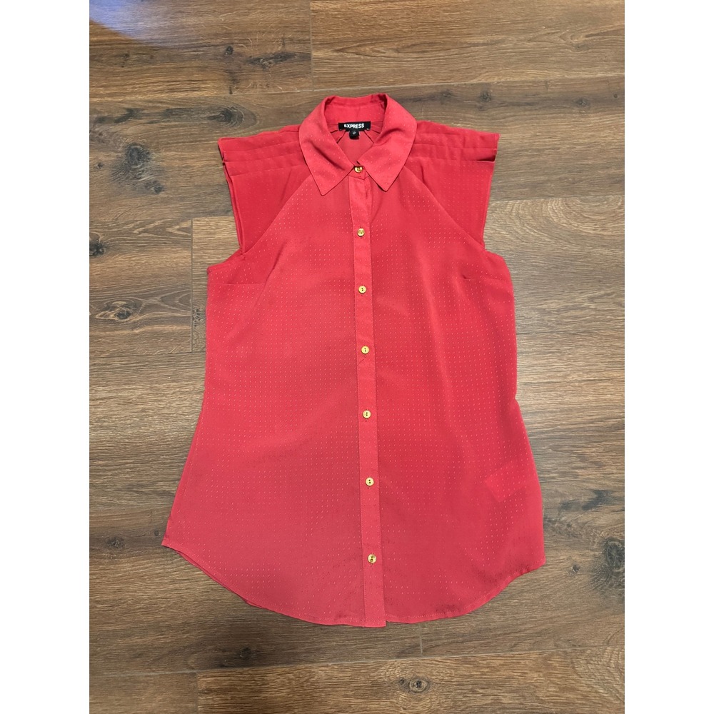 Express Womens Coral Pink Dobby Dot Sleeveless Button Down Shirt XS - Picture 3 of 7